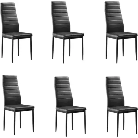 Black PU Leather Dining Chairs Set of 6 with Curved Backrest and Foot Caps for Kitchen and Living Spaces