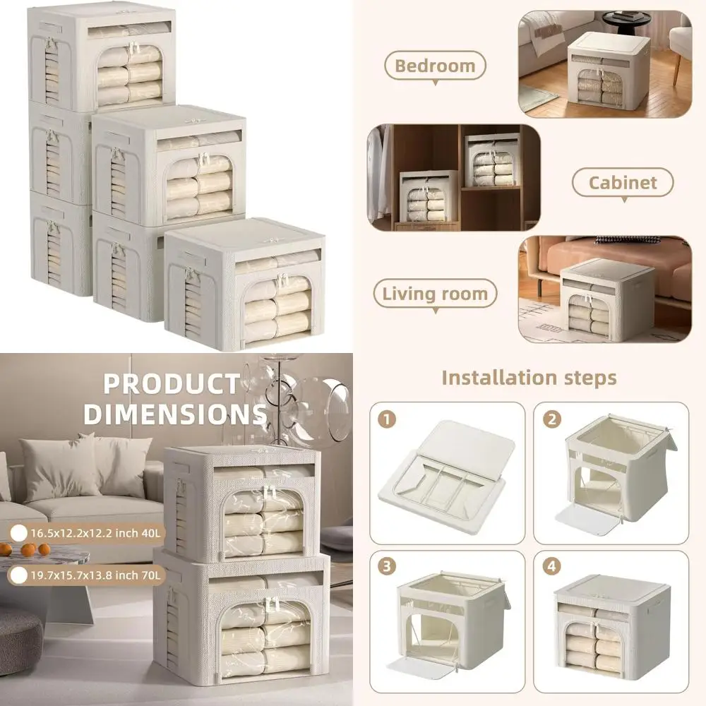 Collapsible Storage Bins with Lids - Stackable Cream White Boxes, 40L, 16.5x12.2x12.2 inches
Collapsible Storage Bins with Lids - Stackable Cream White Boxes, 40L, 16.5x12.2x12.2 inches