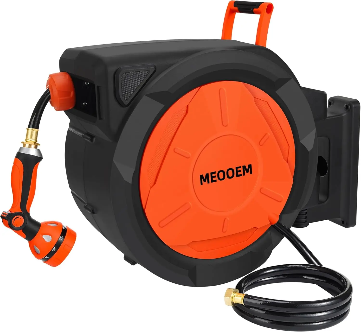 1/2 Inch 150FT Retractable Garden Hose Reel Wall Mounted Heavy Duty, 10 Pattern Nozzle & 180°Swivel Bracket, Automatic Rewind
1/2 Inch 150FT Retractable Garden Hose Reel Wall Mounted Heavy Duty, 10 Pattern Nozzle & 180°Swivel Bracket, Automatic Rewind