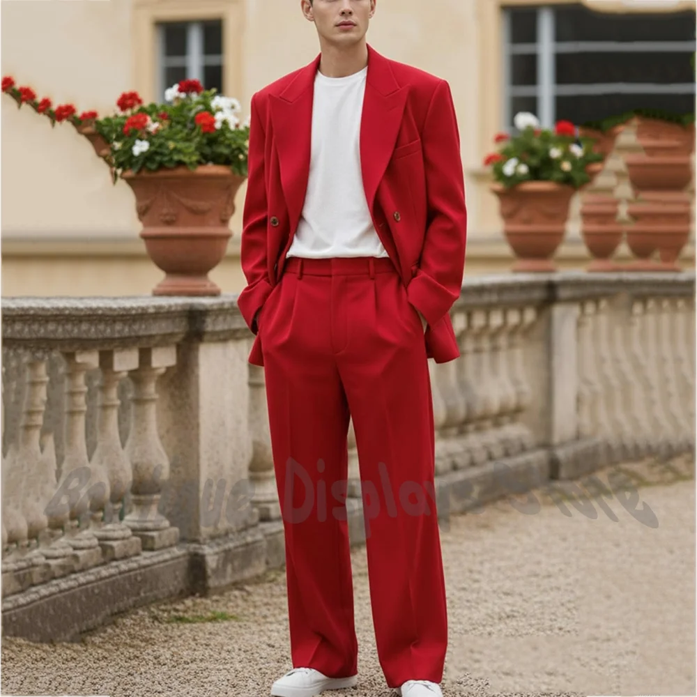 Elegant Red Men's Suit Two Piece Straight Fit Peak Lapel Double Breasted Blazer Pants Smart Casual Male Outfit for Wedding Prom
Elegant Red Men's Suit Two Piece Straight Fit Peak Lapel Double Breasted Blazer Pants Smart Casual Male Outfit for Wedding Prom