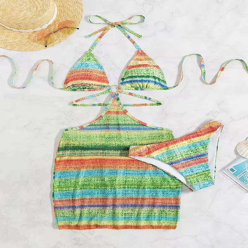 Women's Stripe Print Two Piece Swimsuit Beach Skirt Cover-ups Monokini Bikini Sexy Triangle Suspender Halter Backless Swimwear
Women's Stripe Print Two Piece Swimsuit Beach Skirt Cover-ups Monokini Bikini Sexy Triangle Suspender Halter Backless Swimwear