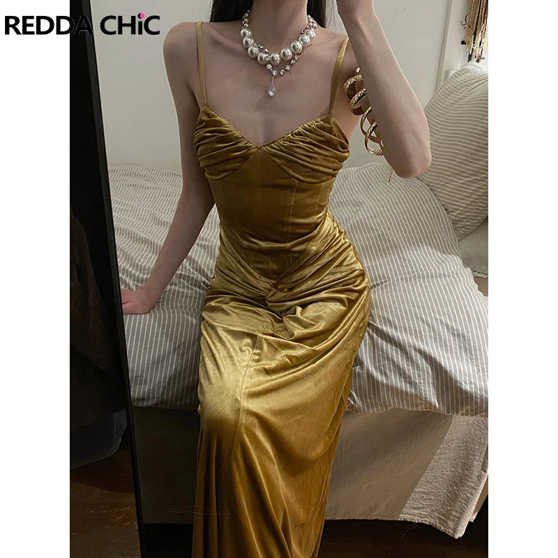 ReddaChic Shirring Corset Bodycon Dress Flattering Stretch Velvet Camisole Mermaid Maxi Long Dress Medieval Retro Women Clothes
ReddaChic Shirring Corset Bodycon Dress Flattering Stretch Velvet Camisole Mermaid Maxi Long Dress Medieval Retro Women Clothes