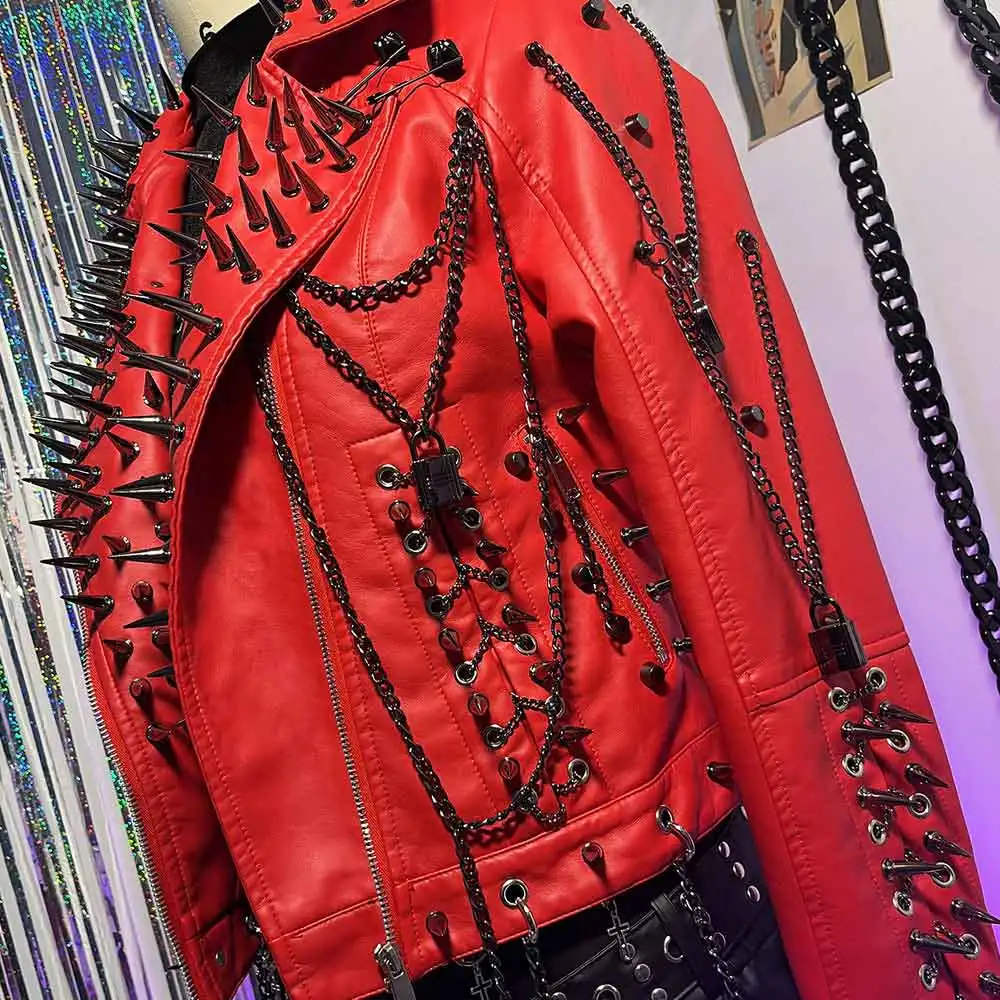 DIY Y2K Pu leather Jacket Harajuku Zipper Emo Club Wear Grunge Chain Coat Goth Gothic Spike Studded Rivet Punk Rock E-Girls
DIY Y2K Pu leather Jacket Harajuku Zipper Emo Club Wear Grunge Chain Coat Goth Gothic Spike Studded Rivet Punk Rock E-Girls