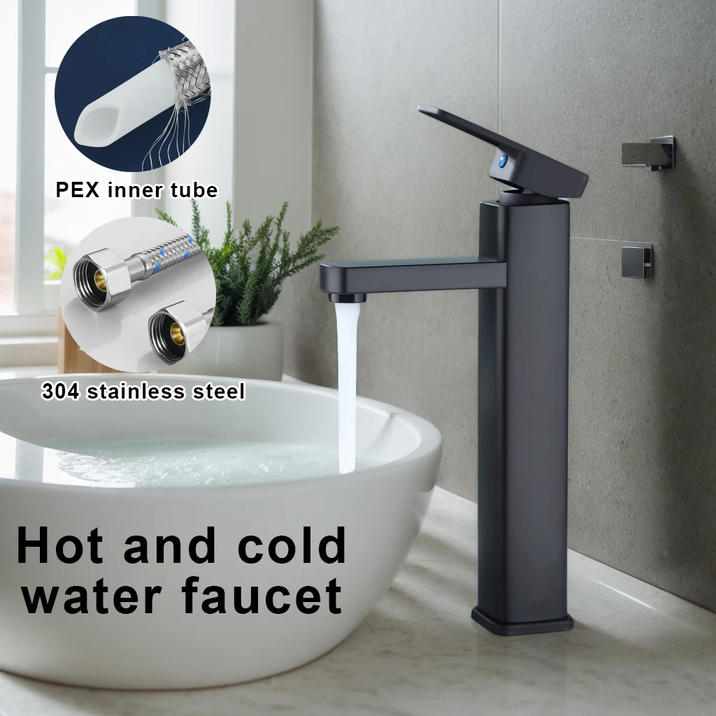 Квадратный черный высокий смеситель для раковины на столешницу
Квадратный черный высокий смеситель для раковины на столешницу