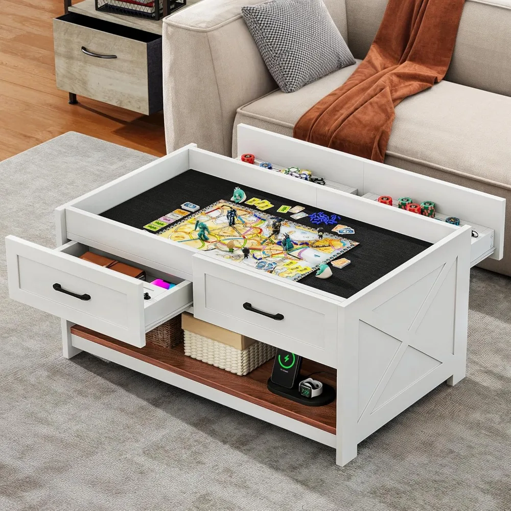 Farmhouse Living Room Coffee Table: 3-in-1 Board Game & Puzzle Table with Play Mat, 4 Drawers, Power Outlet, Removable Top
Farmhouse Living Room Coffee Table: 3-in-1 Board Game & Puzzle Table with Play Mat, 4 Drawers, Power Outlet, Removable Top
