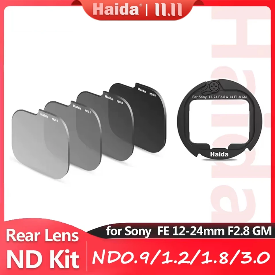 Haida Комплект фильтров для задней линзы ND (ND0.9 + 1,2 + 1,8 + 3,0) для Sony FE 12-24 мм F2.8 GM объектив с переходным кольцом
Haida Комплект фильтров для задней линзы ND (ND0.9 + 1,2 + 1,8 + 3,0) для Sony FE 12-24 мм F2.8 GM объектив с переходным кольцом