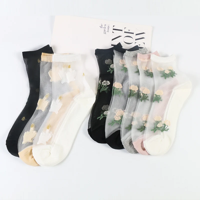 DONG AI 5 Pairs Korean Style Lace WomenTranslucent Socks Ankle High BeautifulFlower Pattern Glass Silk Socks For Summer
DONG AI 5 Pairs Korean Style Lace WomenTranslucent Socks Ankle High BeautifulFlower Pattern Glass Silk Socks For Summer