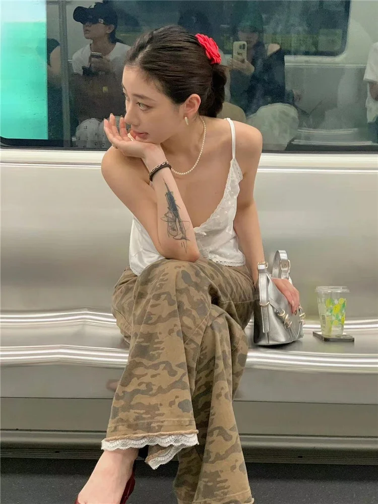 American Retro Camouflage Straight Leg Jeans Women's High Waist Slimming Spring Autumn Tall Extended Lace Trim Wide Leg Pants
American Retro Camouflage Straight Leg Jeans Women's High Waist Slimming Spring Autumn Tall Extended Lace Trim Wide Leg Pants