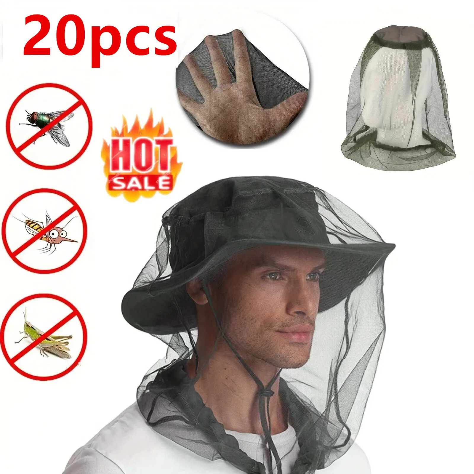 20 Pack Premium Mosquito Head Net Mesh Hat Face Netting Lightweight Durable Protective Cover Fly Insects Bugs Preventing
20 Pack Premium Mosquito Head Net Mesh Hat Face Netting Lightweight Durable Protective Cover Fly Insects Bugs Preventing