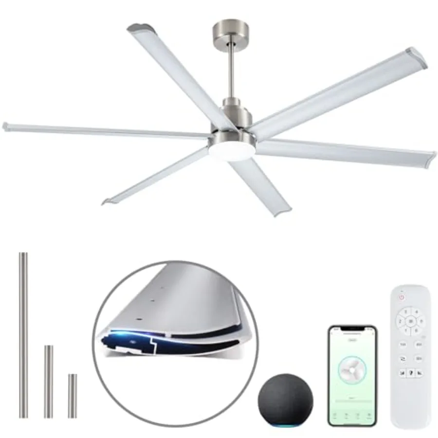 Industrial ceiling fan for patio use, aluminum blades, brushed nickel finish, 6-speed noiseless DC motor with light and remote
Industrial ceiling fan for patio use, aluminum blades, brushed nickel finish, 6-speed noiseless DC motor with light and remote