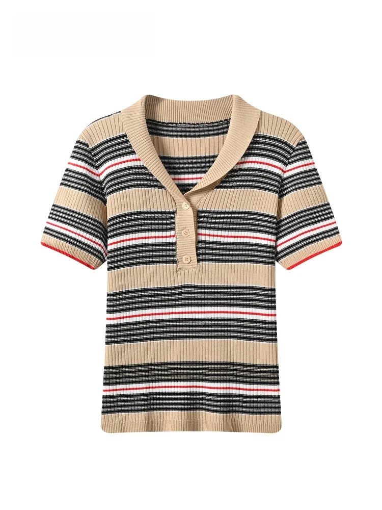 Loose Fit Striped Short Sleeve T-Shirt Women's Summer New Style plus Size Casual V-Neck Top Retro Style Knitted Polyester Blend
Loose Fit Striped Short Sleeve T-Shirt Women's Summer New Style plus Size Casual V-Neck Top Retro Style Knitted Polyester Blend