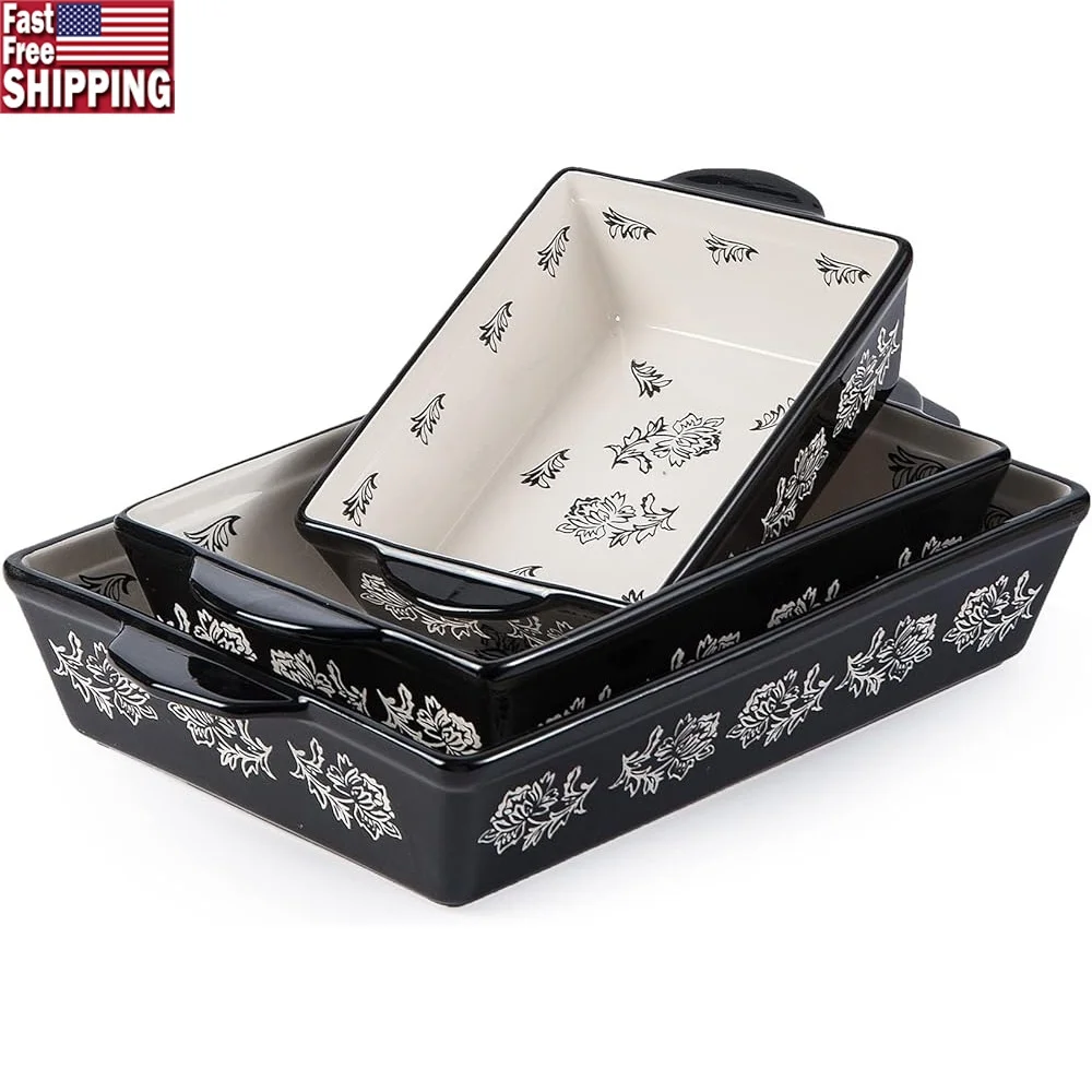 Ceramic Baking Dish Set 3-Piece Casserole Lasagna Pan Bakeware with Double Handles Dishwasher Safe Ideal Roasting Baking and
Ceramic Baking Dish Set 3-Piece Casserole Lasagna Pan Bakeware with Double Handles Dishwasher Safe Ideal Roasting Baking and