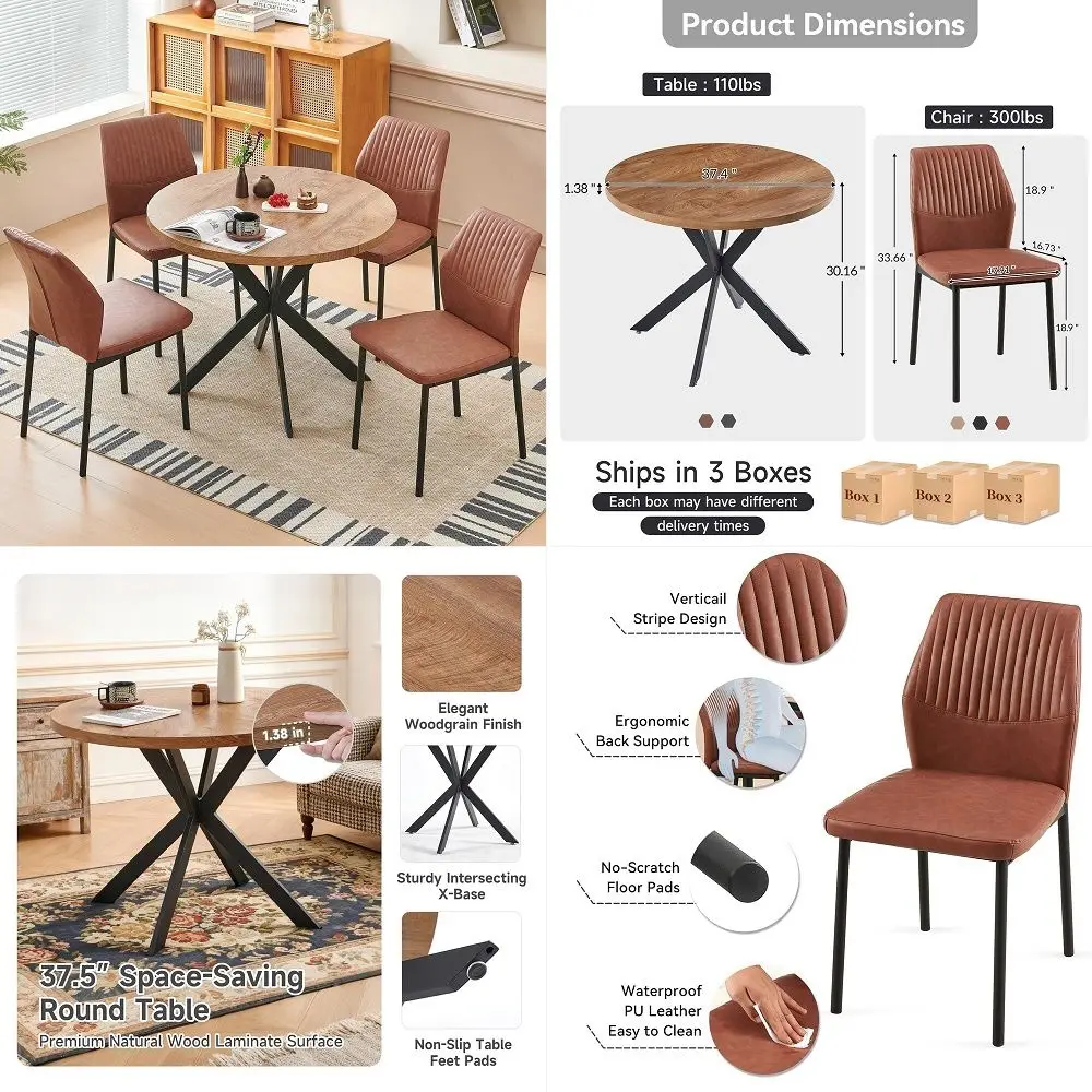 5Piece Dining Table Set, 37 Inch Modern Wood Round Kitchen Table and 4 PU Leather Upholstered Dining Chairs, Dining Room Table
5Piece Dining Table Set, 37 Inch Modern Wood Round Kitchen Table and 4 PU Leather Upholstered Dining Chairs, Dining Room Table