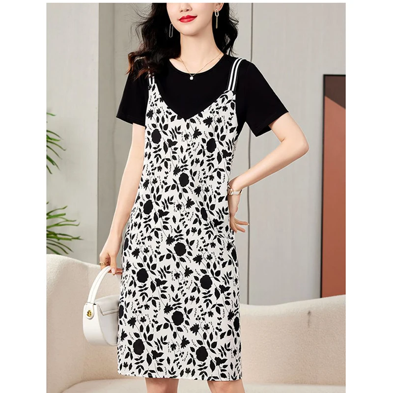 Fashion O-Neck Spliced Printed Fake Two Pieces Floral Dress Women's Clothing Summer New Loose All-match Short Sleeve Dress
Fashion O-Neck Spliced Printed Fake Two Pieces Floral Dress Women's Clothing Summer New Loose All-match Short Sleeve Dress