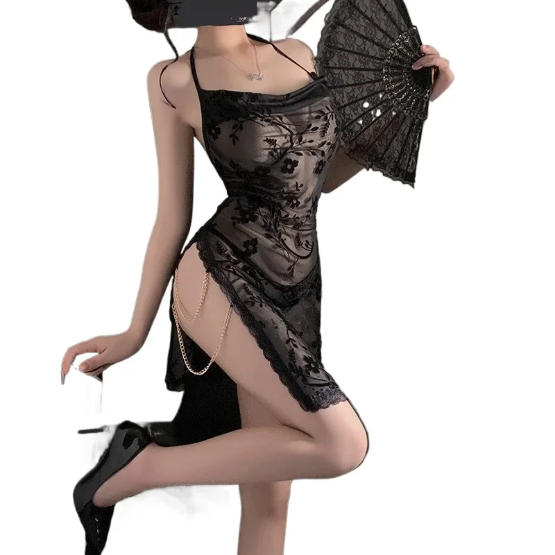 Sexy Lingerie Sling Dress Halter Nightgown Wrap Hip Skirt Cosplay Nightclub Perspective Nightdress Women's Backless Pajamas New
Sexy Lingerie Sling Dress Halter Nightgown Wrap Hip Skirt Cosplay Nightclub Perspective Nightdress Women's Backless Pajamas New