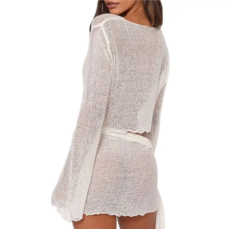 【FLASH-SALE!】Women's 2 Pieces Outfits Mesh Perspective Suit Beach Long Sleeve Tops Crop Top And Mini Skirt Set
【FLASH-SALE!】Women's 2 Pieces Outfits Mesh Perspective Suit Beach Long Sleeve Tops Crop Top And Mini Skirt Set