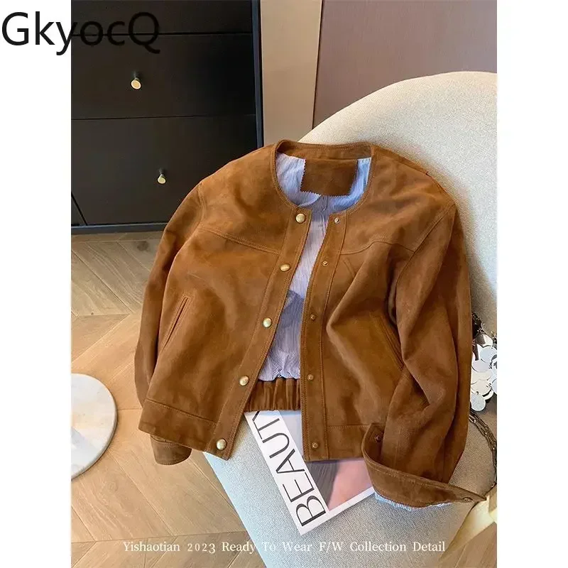 GkyocQ Korean Fashion Women Coat O Neck Long Sleeve Single Breasted Chamois Leather Short Jacket All Match Female Coats Tops
GkyocQ Korean Fashion Women Coat O Neck Long Sleeve Single Breasted Chamois Leather Short Jacket All Match Female Coats Tops