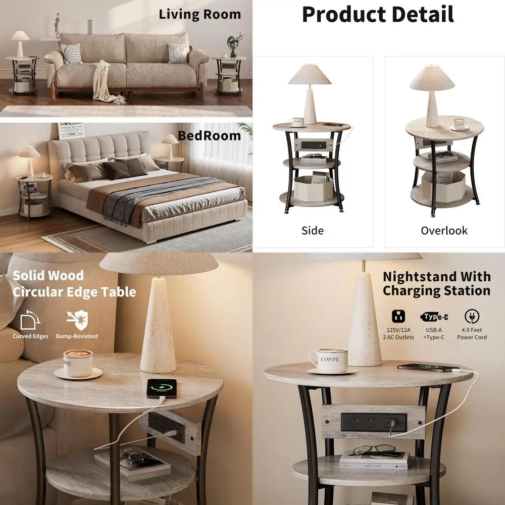 Grey 3-Tier Charging End Table with USB & Outlet for Living Room, Bedroom, and Office
Grey 3-Tier Charging End Table with USB & Outlet for Living Room, Bedroom, and Office