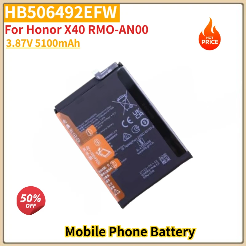 HB506492EFW High Quality Phone Battery 3.87V 5100mAh For Honor X40 RMO-AN00 Brand New Replacement Battery
HB506492EFW High Quality Phone Battery 3.87V 5100mAh For Honor X40 RMO-AN00 Brand New Replacement Battery