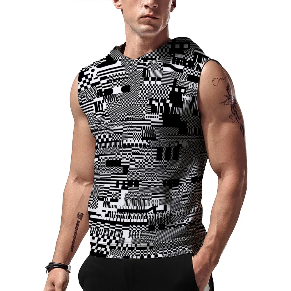 Summer men's hooded sleeveless top 3D Black and white plaid fashion top Summer Sport Breathable quick-drying Gym vest for men
Summer men's hooded sleeveless top 3D Black and white plaid fashion top Summer Sport Breathable quick-drying Gym vest for men