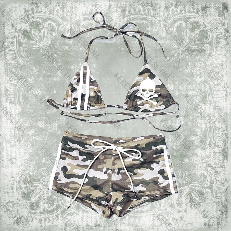 Summer punk women's bikini set goth Camouflage strap retro harajuku emo girl sexy mini shorts skull print Y2K hip-hop streetwear
Summer punk women's bikini set goth Camouflage strap retro harajuku emo girl sexy mini shorts skull print Y2K hip-hop streetwear