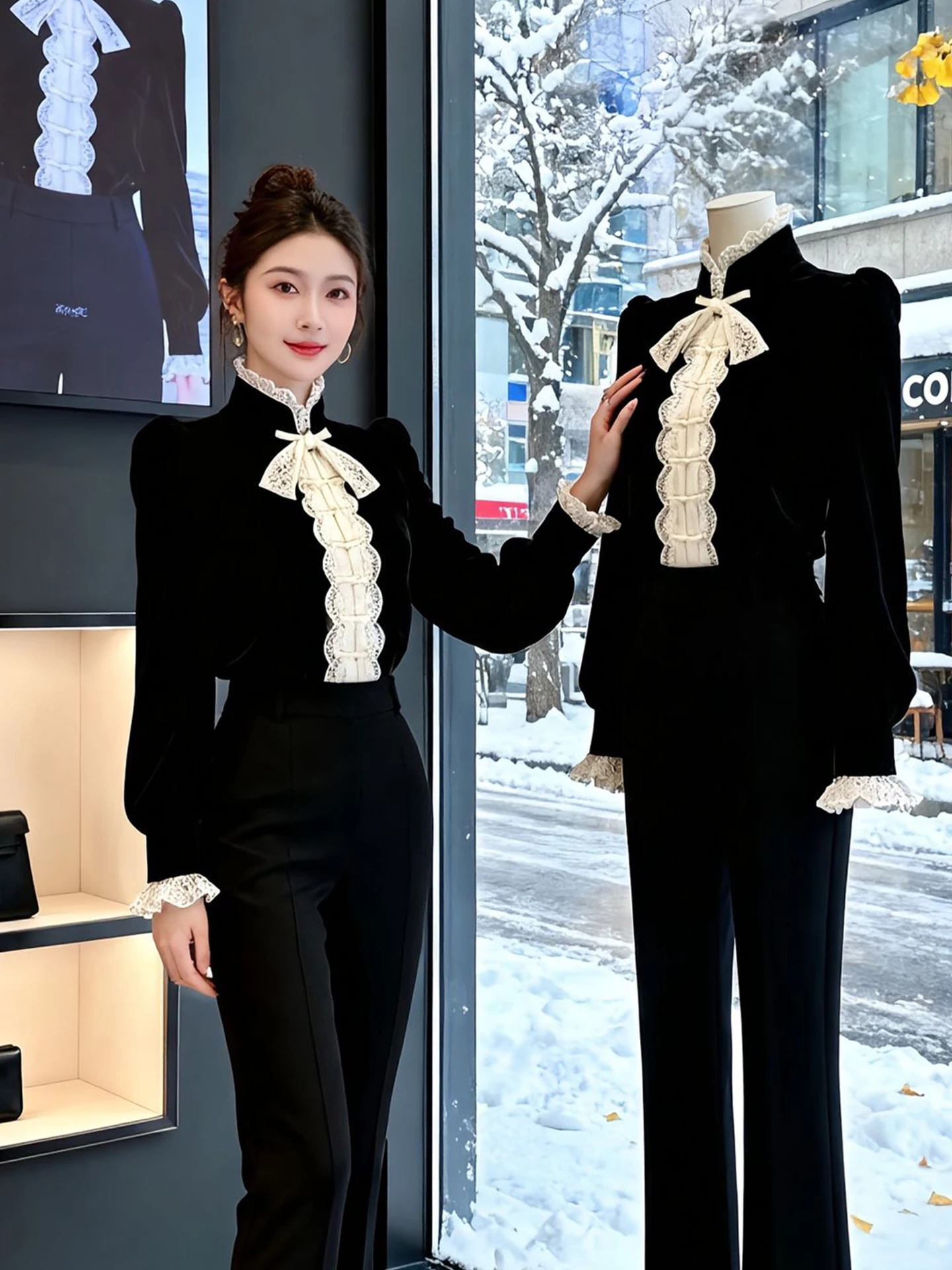 Black Velvet Stand Collar Shirt Women's Unique Anti-Aging Fake Two-Piece Shirt Top for Autumn Winter plus Size Chinese Style
Black Velvet Stand Collar Shirt Women's Unique Anti-Aging Fake Two-Piece Shirt Top for Autumn Winter plus Size Chinese Style