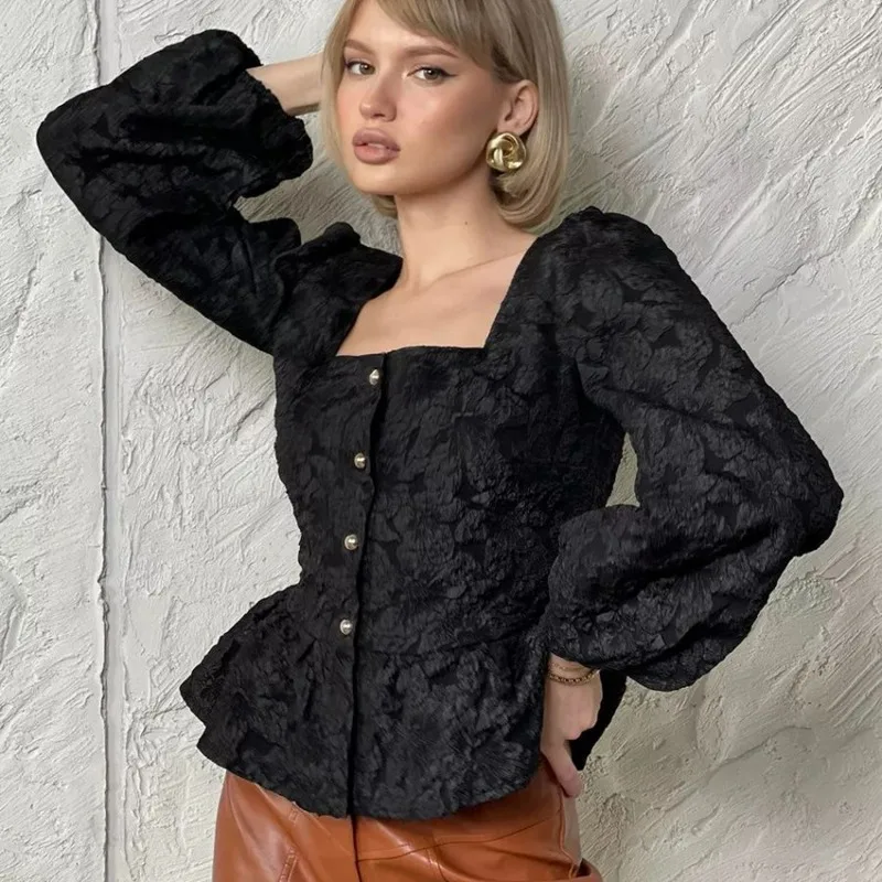 French High-end Jacquard Shirt New Commuter Square Collar Puffed Sleeve Women's Shirt Top Spring Women's Wear Fashion Elegance
French High-end Jacquard Shirt New Commuter Square Collar Puffed Sleeve Women's Shirt Top Spring Women's Wear Fashion Elegance