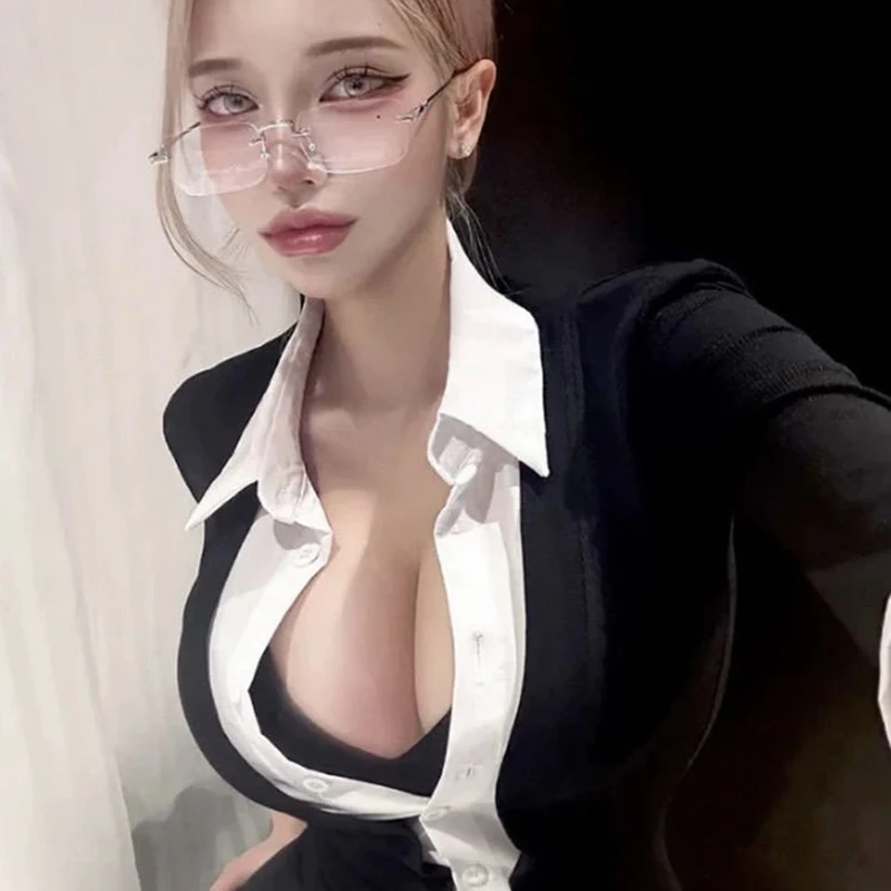 Large size Korean Polo collar shirt with fake two-piece design, waist cinching and slimming long sleeves, hip hugging dress
Large size Korean Polo collar shirt with fake two-piece design, waist cinching and slimming long sleeves, hip hugging dress