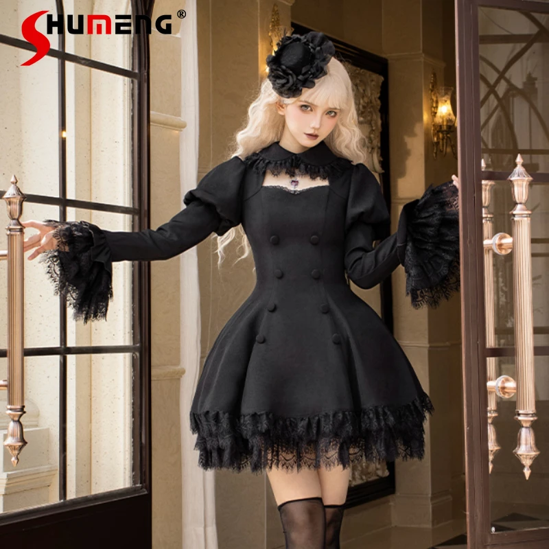 Japanese Sweet Original Design Gothic Simple Little Black Dress Op Sleeves Wear Spring Lolita Double-breasted Slim Fit Vestidos
Japanese Sweet Original Design Gothic Simple Little Black Dress Op Sleeves Wear Spring Lolita Double-breasted Slim Fit Vestidos