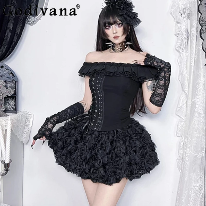 Personalized Gothic Lace Dark Square Neck Lace-up Elegant Top Fashion Versatile Flower Sexy A-line Dark Street Short Skirts
Personalized Gothic Lace Dark Square Neck Lace-up Elegant Top Fashion Versatile Flower Sexy A-line Dark Street Short Skirts