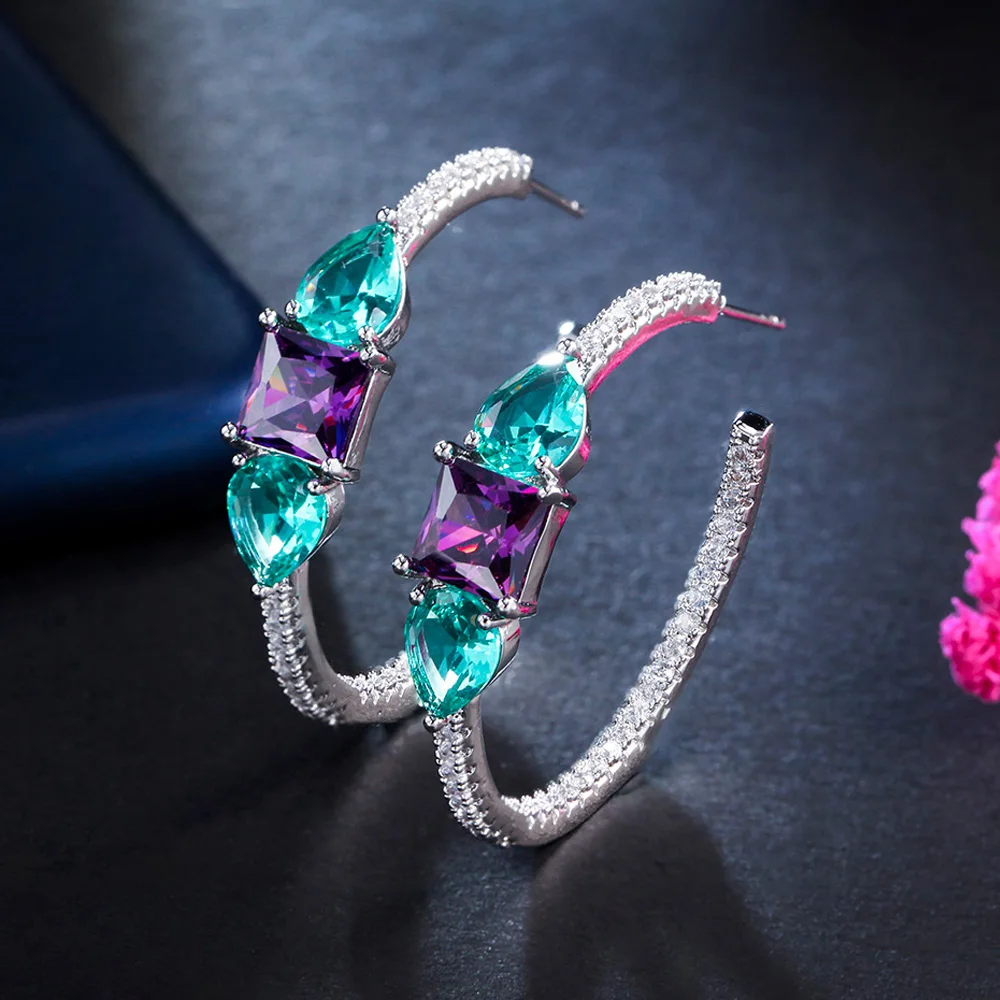CWWZircons Sparkly Purple Green Cubic Zircon C Shaped Big Round Hoop Earrings Female Summer Daily Jewelry Accessories CZ256
CWWZircons Sparkly Purple Green Cubic Zircon C Shaped Big Round Hoop Earrings Female Summer Daily Jewelry Accessories CZ256