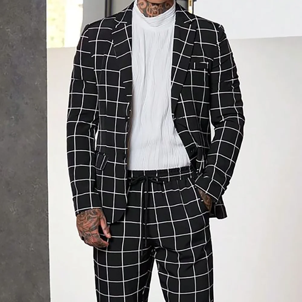 Slim Single Breasted Black Plaid Men Suit Two Pieces(Jacket+Pants) Lapel Outfits Casual Party Prom Wedding Set
Slim Single Breasted Black Plaid Men Suit Two Pieces(Jacket+Pants) Lapel Outfits Casual Party Prom Wedding Set