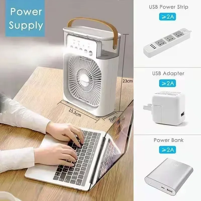 Portable 3 In 1 Humidifier Fan Mini Air Conditioners USB LED Night Light Water Mist Fun Cooler Humidifie For Home
Portable 3 In 1 Humidifier Fan Mini Air Conditioners USB LED Night Light Water Mist Fun Cooler Humidifie For Home