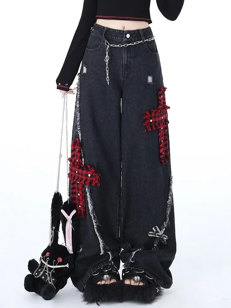 Gothic Vintage Woman Jeans Y2K Japanese Loose Streetwear Embroidery Plaid Denim Pants Bf Hip Hop Streetwear Punk Trousers 
Gothic Vintage Woman Jeans Y2K Japanese Loose Streetwear Embroidery Plaid Denim Pants Bf Hip Hop Streetwear Punk Trousers