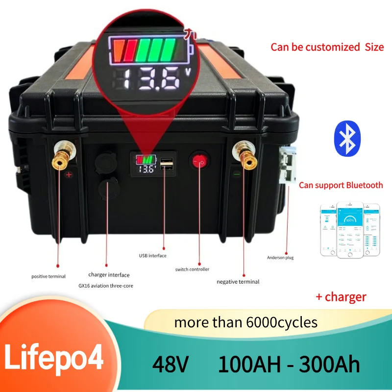 48V 50Ah 100Ah 150Ah 200Ah 300Ah Lifepo4 Lithium Battery pack bluetooth Parellel for Solar system 3000W 5000W 6000W Inverter
48V 50Ah 100Ah 150Ah 200Ah 300Ah Lifepo4 Lithium Battery pack bluetooth Parellel for Solar system 3000W 5000W 6000W Inverter