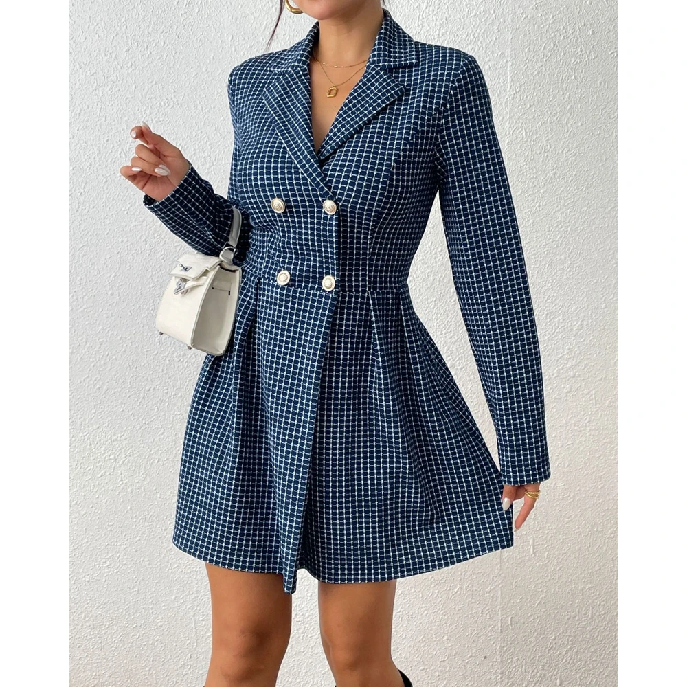 Autumn Women Double Breasted Plaid Print Nothched Collar Long Sleeve Dress Coat Slim Fit Ruched Elegant Dresses Vestidos
Autumn Women Double Breasted Plaid Print Nothched Collar Long Sleeve Dress Coat Slim Fit Ruched Elegant Dresses Vestidos
