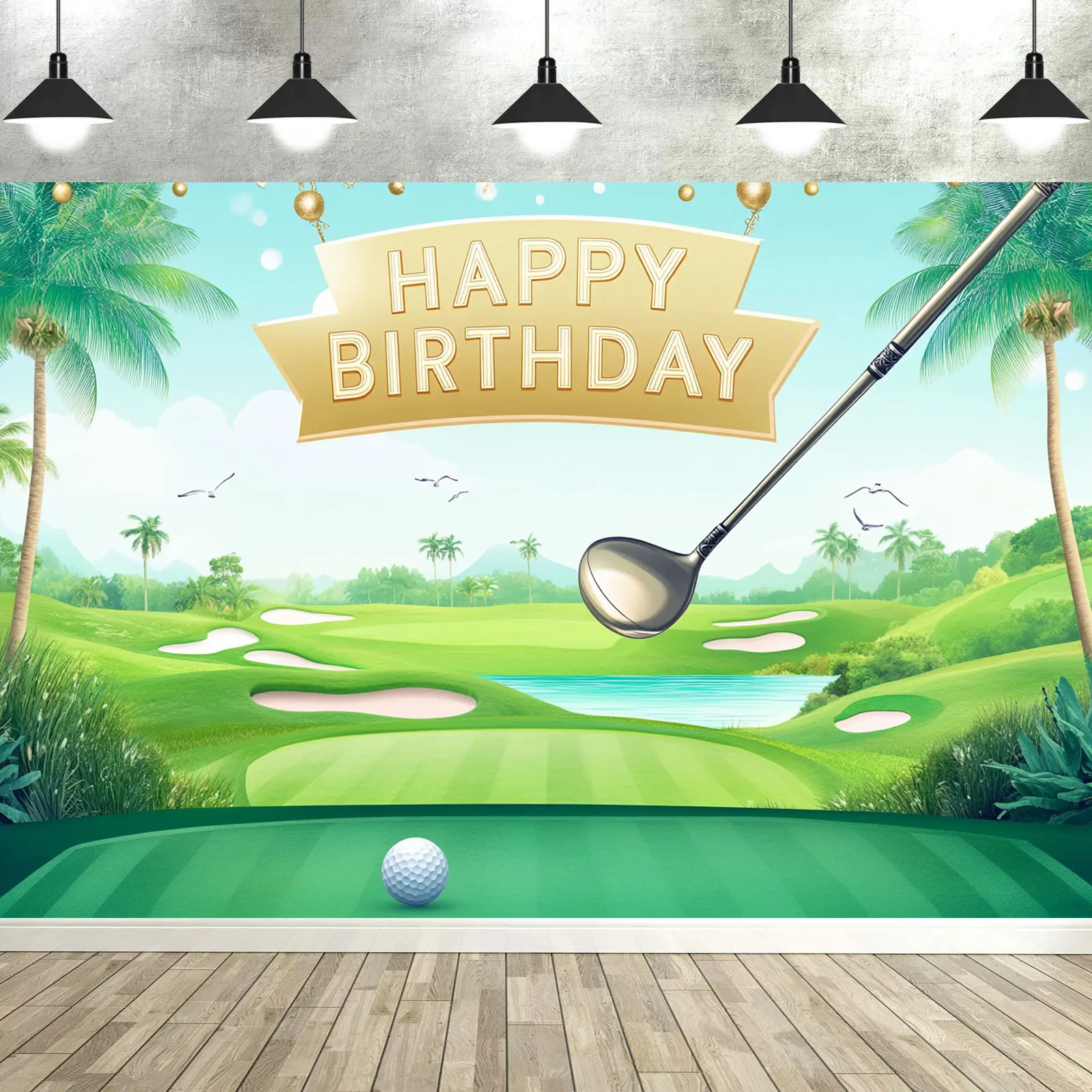 Birthday Background Banner Golf Clubs Ball Palm Trees Birds Party Decor for Golf Lovers Birthday Celebration
Birthday Background Banner Golf Clubs Ball Palm Trees Birds Party Decor for Golf Lovers Birthday Celebration