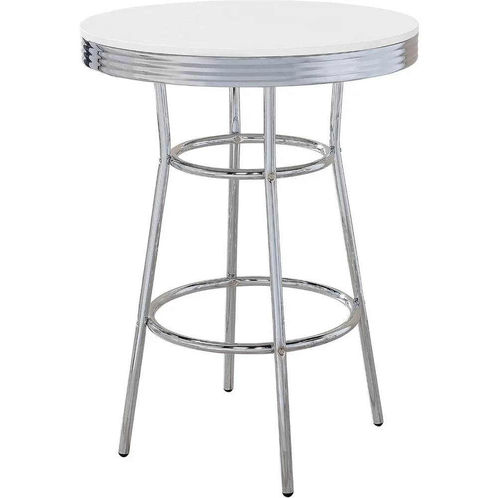 Coaster Home Furnishings Retro 1950s Soda Fountain Diner Pub Height Game Room Bar Table White Laminate Top Sturdy Steel Chrome B
Coaster Home Furnishings Retro 1950s Soda Fountain Diner Pub Height Game Room Bar Table White Laminate Top Sturdy Steel Chrome B