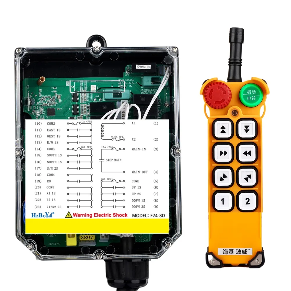 F24-8D Industrial Remote Control 8-Button Telecrane Crane Remote Control with 2-Speed Made of Plastic 433MHz Frequency
F24-8D Industrial Remote Control 8-Button Telecrane Crane Remote Control with 2-Speed Made of Plastic 433MHz Frequency