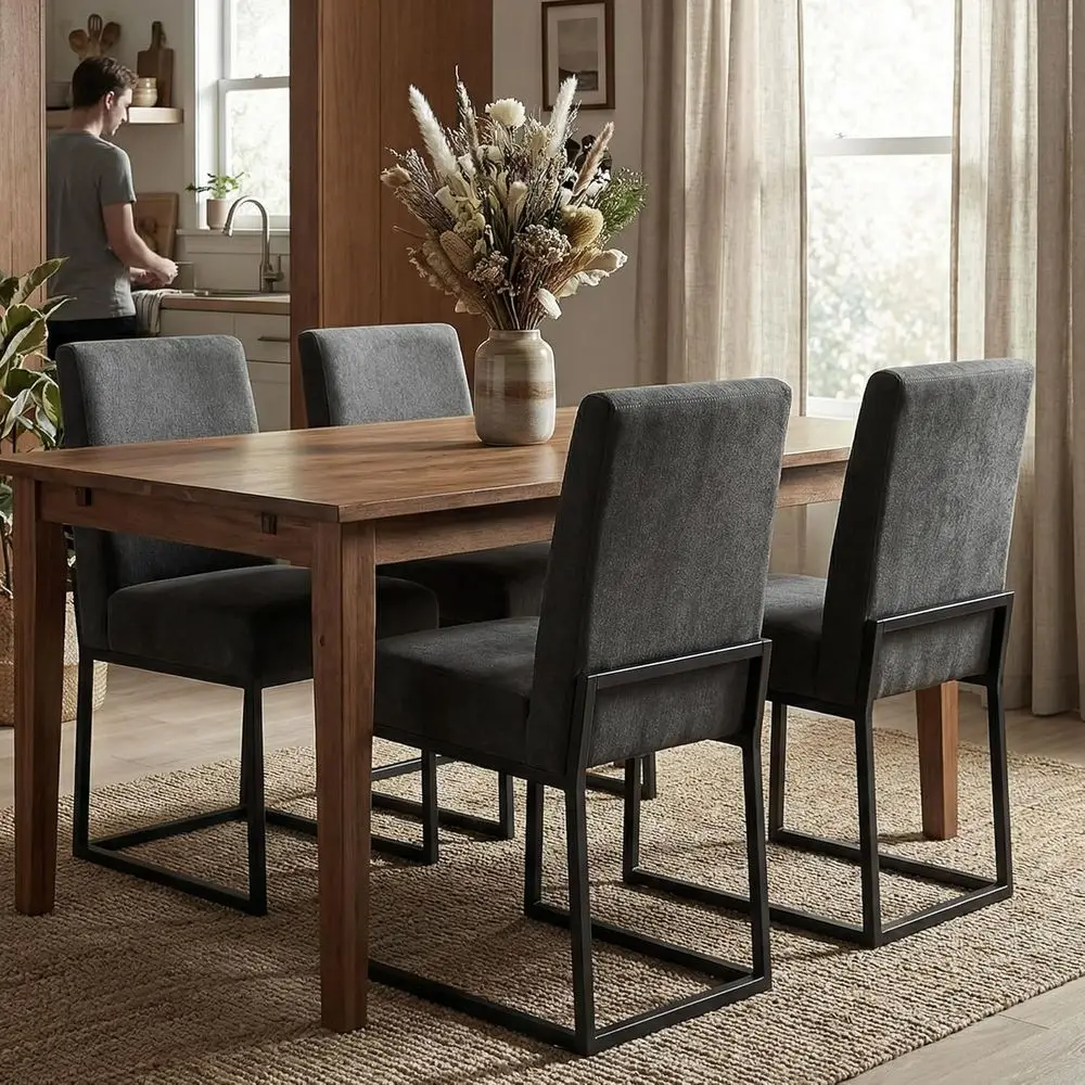 Set of 4 Upholstered Dining Chairs, Linen Kitchen Chairs, Black Metal Base, Grey-Unstriped
Set of 4 Upholstered Dining Chairs, Linen Kitchen Chairs, Black Metal Base, Grey-Unstriped