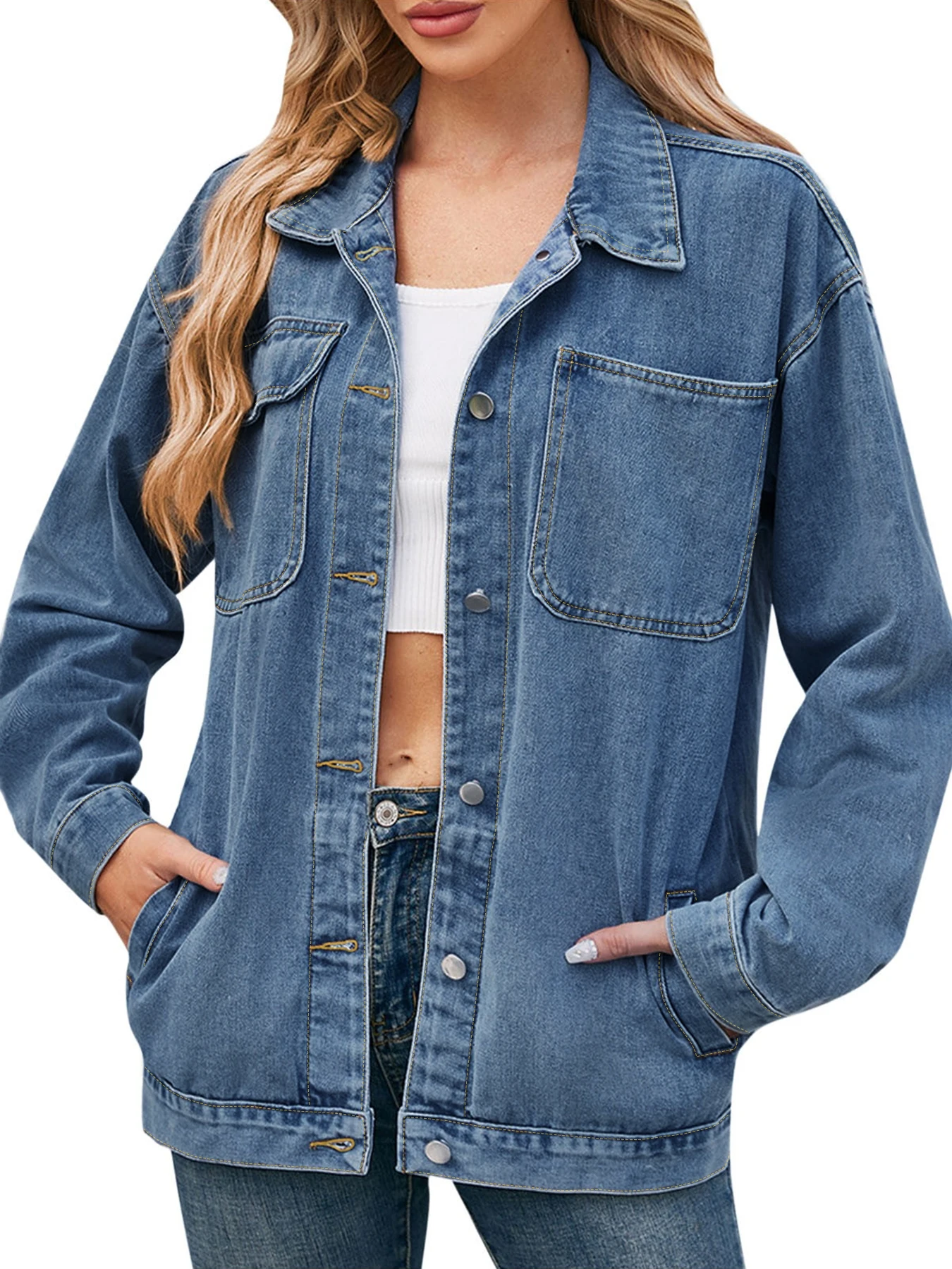 Plus Size Women's Loose Casual Denim Jacket, Lapel Long Sleeve Mid-Length Jacket, Basic Versatile Commuter Top
Plus Size Women's Loose Casual Denim Jacket, Lapel Long Sleeve Mid-Length Jacket, Basic Versatile Commuter Top
