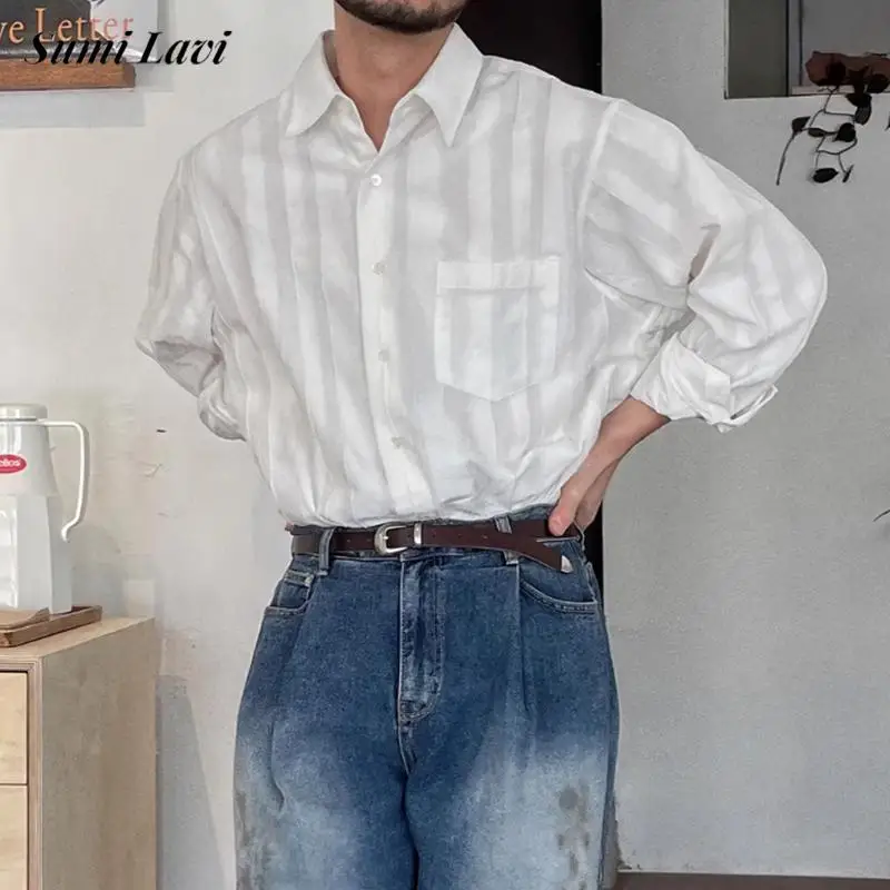 Винтажная мужская полосатая текстурированная рубашка, весенне-осенние новые повседневные дышащие рубашки с длинными рукавами, мужские модные рубашки с отложным воротником
Винтажная мужская полосатая текстурированная рубашка, весенне-осенние новые повседневные дышащие рубашки с длинными рукавами, мужские модные рубашки с отложным воротником