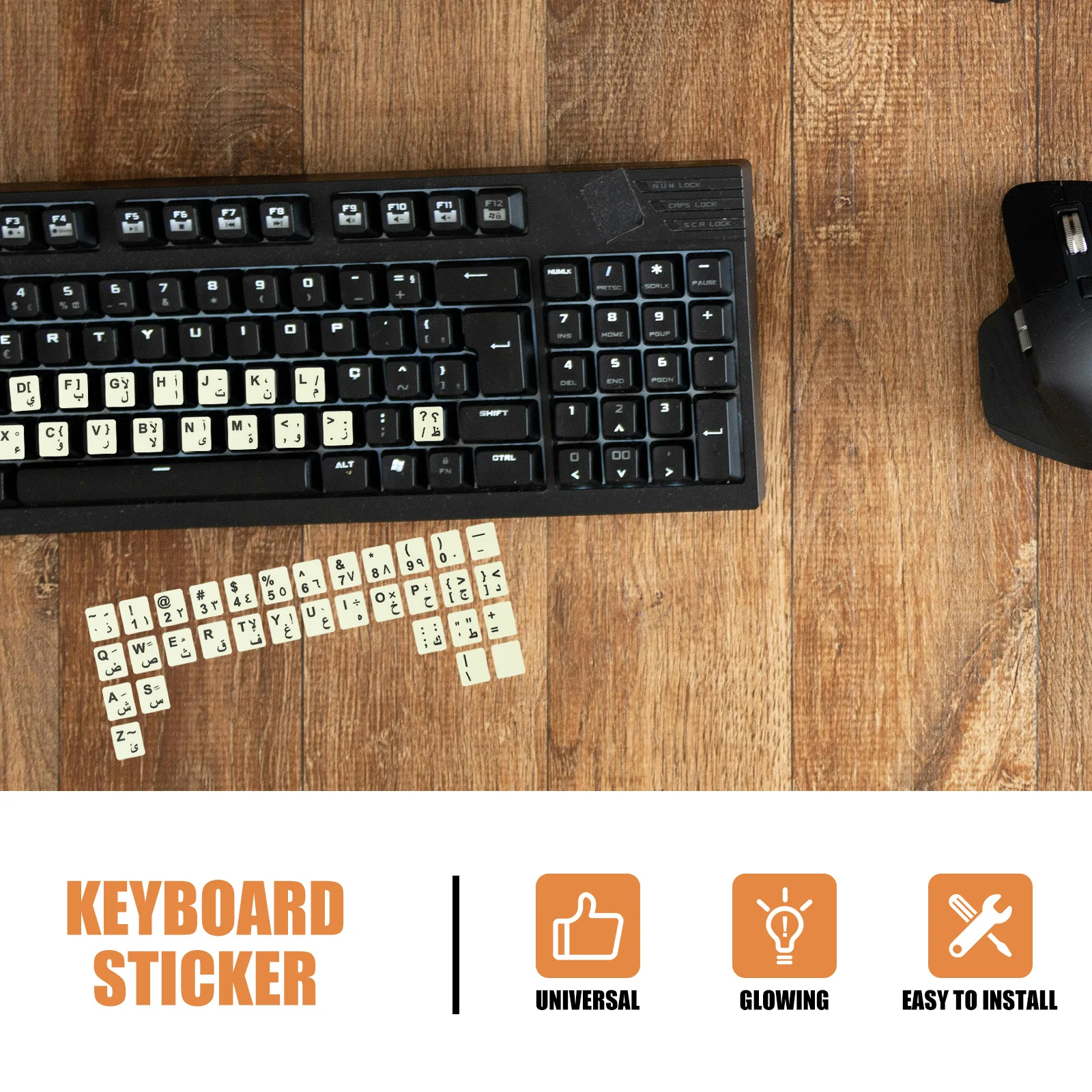 1 Sheet Night Light Keyboard Sticker Universal Arabic English Bilingual Keyboard Decal for Laptop Desktop Computer Accessories
1 Sheet Night Light Keyboard Sticker Universal Arabic English Bilingual Keyboard Decal for Laptop Desktop Computer Accessories
