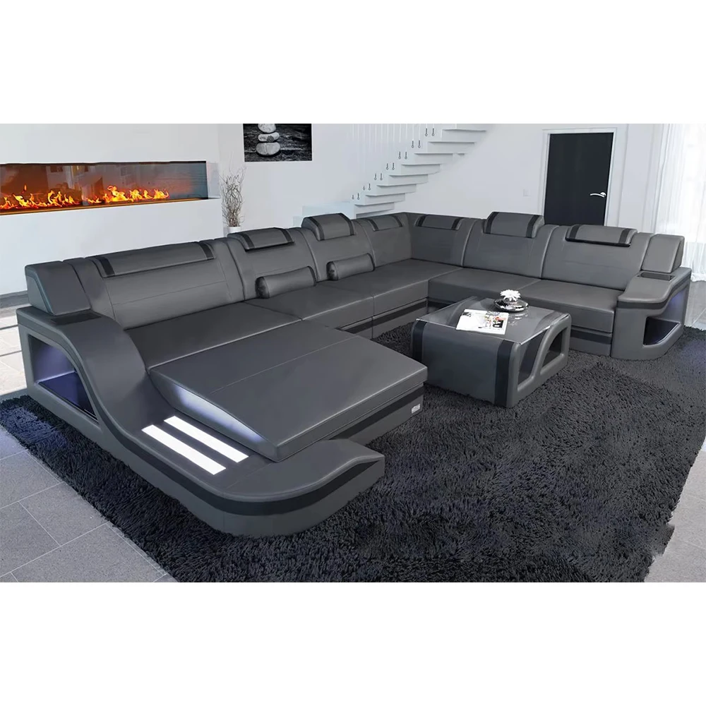 Sofa Set With Led Lights Leather Living Room Furniture U-Shaped Functional Sofa Set Sectional Sofa Modern Style
Sofa Set With Led Lights Leather Living Room Furniture U-Shaped Functional Sofa Set Sectional Sofa Modern Style