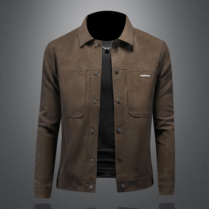2025 new solid color lapel single breasted leather jacket, fashionable slim fit leather jacket, men's leather jacket
2025 new solid color lapel single breasted leather jacket, fashionable slim fit leather jacket, men's leather jacket