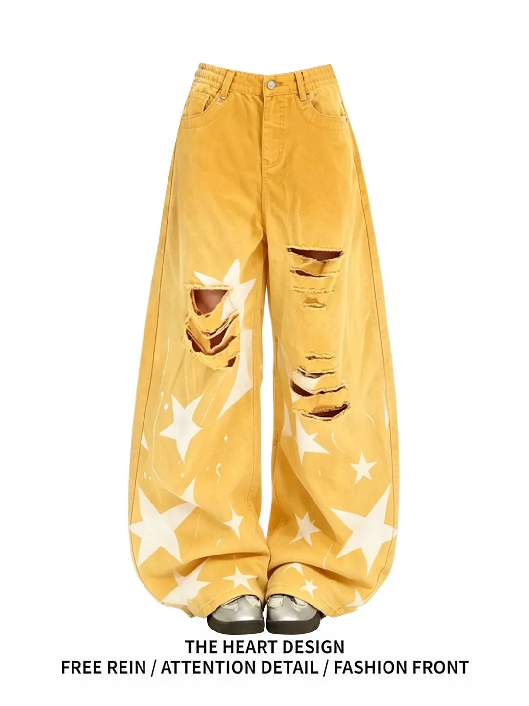 American Style Hand-Painted Star Yellow Hole Knife Jeans Women's Summer New Wide Leg Trendy High Waist Denim Pants
American Style Hand-Painted Star Yellow Hole Knife Jeans Women's Summer New Wide Leg Trendy High Waist Denim Pants