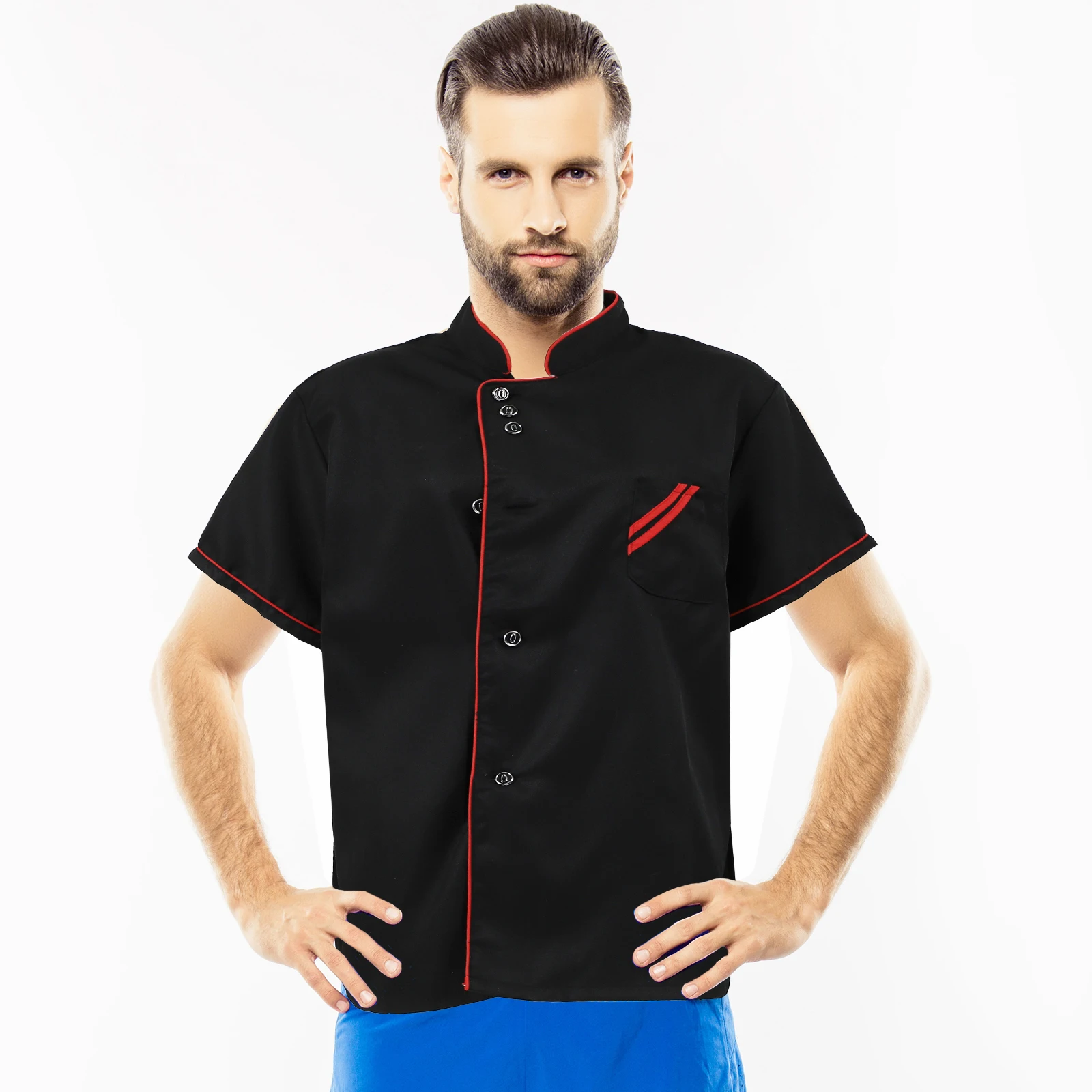 Short Sleeve Uniform Breathable Oil Proof Easy Short Sleeve Chef Jacket Wash Black Apron Unisex Design Chef Coat Catering
Short Sleeve Uniform Breathable Oil Proof Easy Short Sleeve Chef Jacket Wash Black Apron Unisex Design Chef Coat Catering