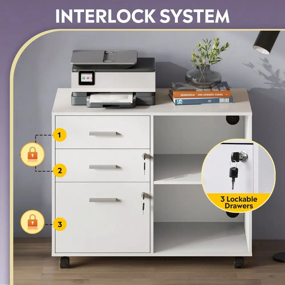 Locking Wood File Cabinet, Mobile Lateral Filing Cabinet, Printer Stand With Open Storage Shelves For Home Office
Locking Wood File Cabinet, Mobile Lateral Filing Cabinet, Printer Stand With Open Storage Shelves For Home Office