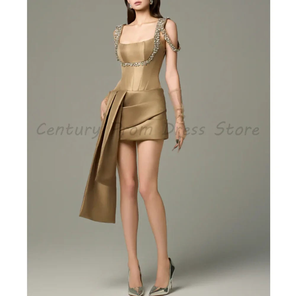 Champagne Gold Square Neck Mini Dress with Rhinestone Embellished Straps Satin Corset Draped Sash Formal Party Gow
Champagne Gold Square Neck Mini Dress with Rhinestone Embellished Straps Satin Corset Draped Sash Formal Party Gow