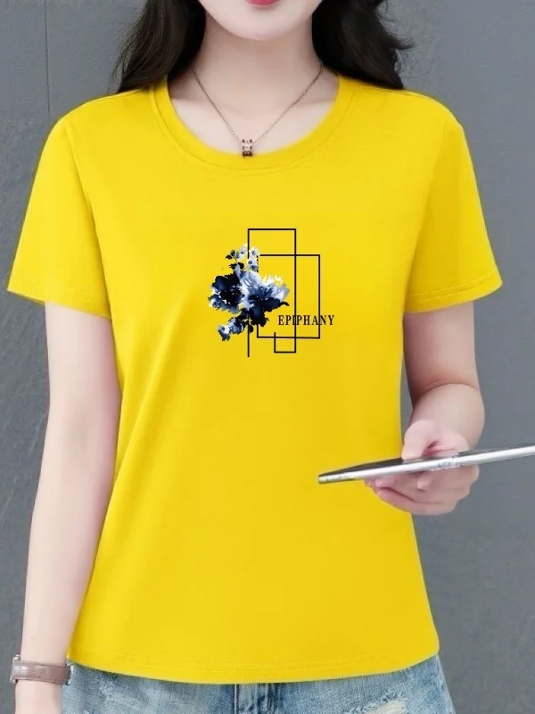 Elegant Floral Print Short Sleeve T-Shirt Women's Summer Versatile Slimming round Neck Fashion Casual Top Polyester Fiber
Elegant Floral Print Short Sleeve T-Shirt Women's Summer Versatile Slimming round Neck Fashion Casual Top Polyester Fiber